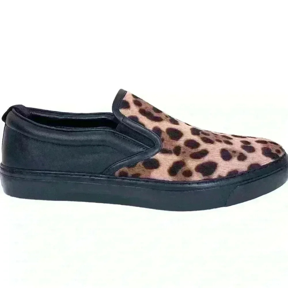 Men's Gucci Leopard Print Pony Hair Low-Top Slip-On Sneakers Size 12